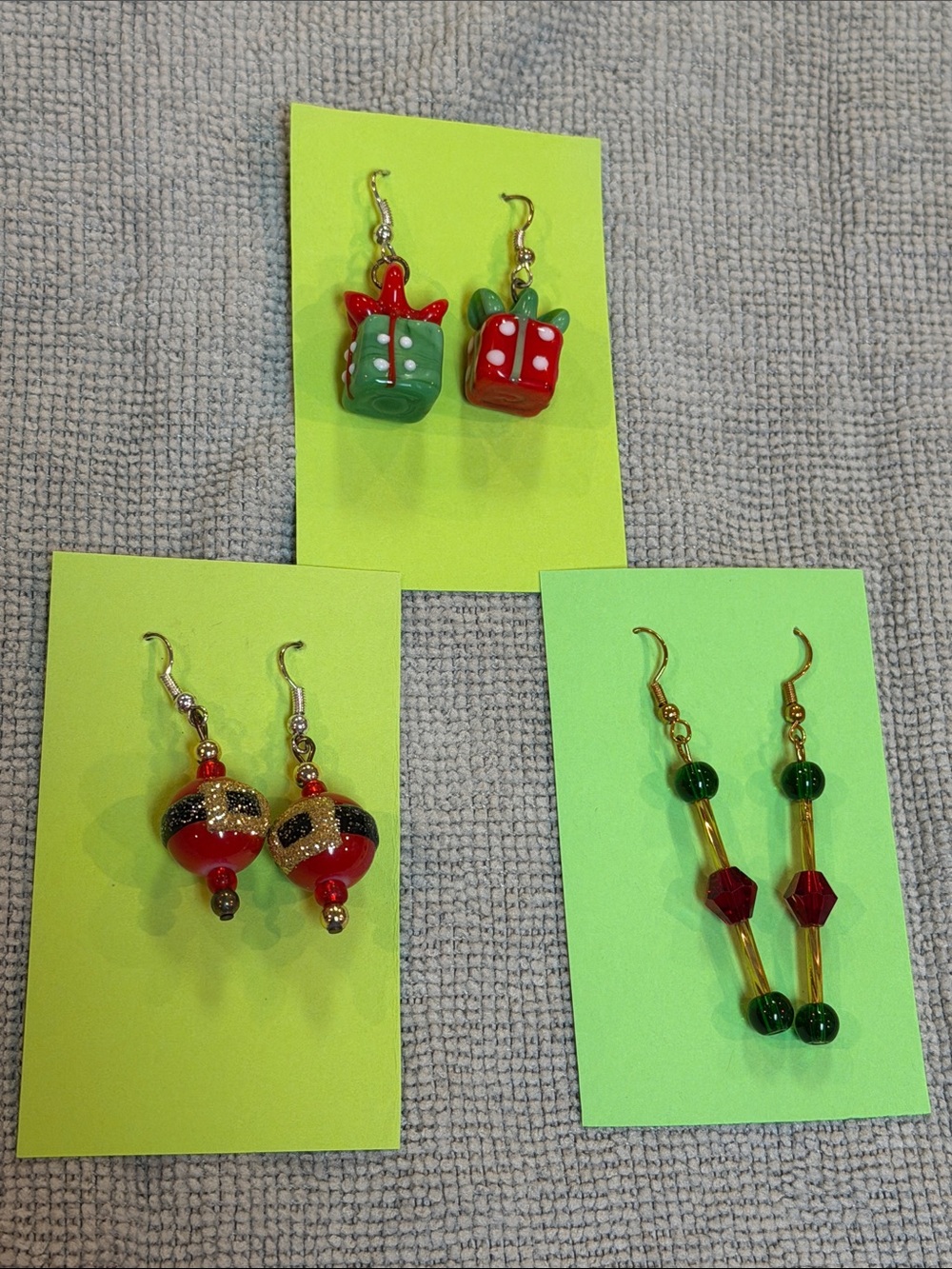 3 Red & Green Holiday Dangle Earrings Set